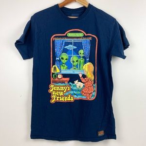 Steved Rhodes Men’s Bedtime Stories Jenny’s New Friends Navy Blue Shirt Size M